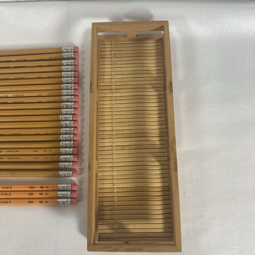 Vintage Sanford #2 Yellow Pencils Lot of 20 Unused USA with Bamboo Tray Holder - Picture 5 of 9